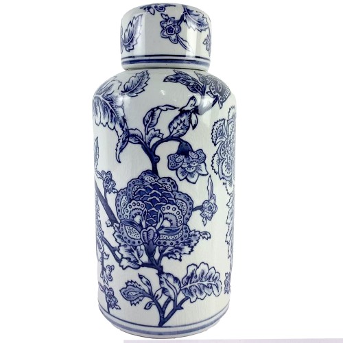 Keramikvase Chinoiserie blau 14 x 29 cm