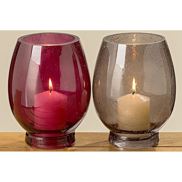 Windlicht, Glas grau,rot, 19x14cm - Image 1