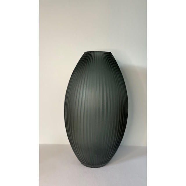 Vase Glas gerillt grau 18 x 31 cm - Image 1